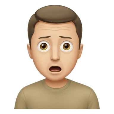 generate an emoji of Vladimir Zelensky in a khaki T-shirt. the emotion of intense surprise from fear. 4 different options sticker