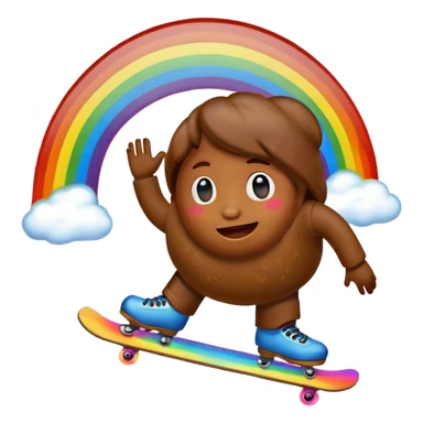 Poop emoji skating under a rainbow  sticker