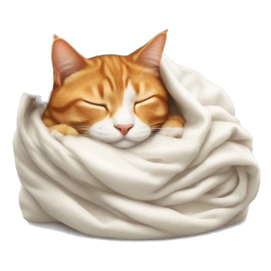 ginger cat sleeping in white blanket sticker