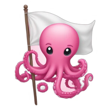 cute pink kraken with adorable face  holding a white flag sticker