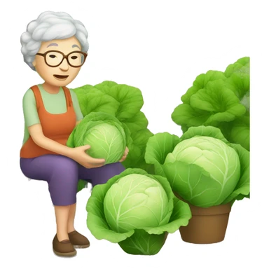Granny in garden with cabbage sticker
