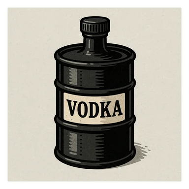 нарисуй в таком же стиле бутылку водки, чем то похожую на бочку нефти sticker