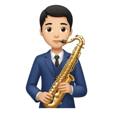 Young man with a middle part with black hair playing saxophone  sticker