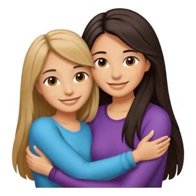 Surprisingly goofy once they open up. Strong, loyal, and incredibly supportive — but still hates wasting time. one woman with long hair hugging another woman with short  dark hair sticker