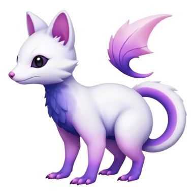  Pure-Snow-White albino cute edgy with indigo-Violet-purple-pinkish-gradient markings beautiful handsome gorgeous aesthetic colorful vibrant Vernid-Trico-species-Fakemon-creature by LiLaiRa, 4 legs, 1 tail, random markings, (full body) sticker
