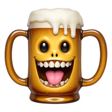 Mimic monster disguised as a beer mug with teeth and tongue, tipsy looking eyes sticker