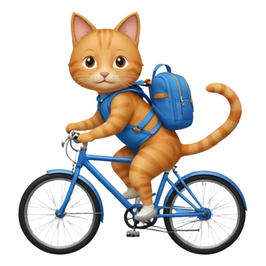 A cat is riding a bicycle and wearing a backpack. sticker