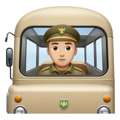 a small bus with a Ukrainian soldier leaning out of the window sticker