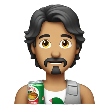 Mexican man with mullet and goatee with a can sticker