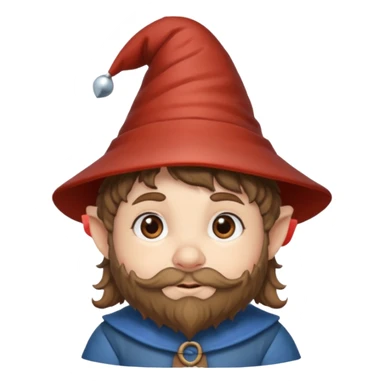 Gnomo con capelli ricci corti marroni, occhi marroni e cappello a punta sticker