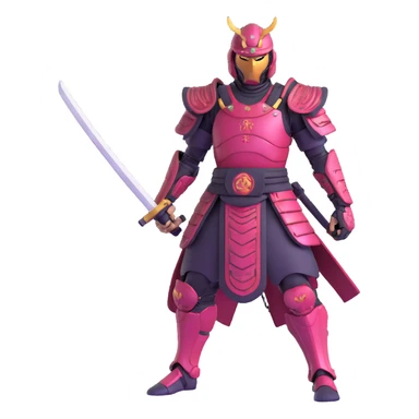 cyborg male samurai in neon cyberpunk environment with holographic armor sticker