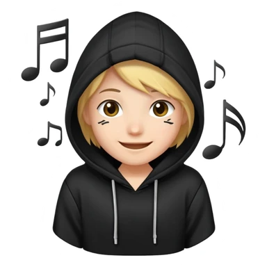 a smiling face peeking out from a hoodie with musical notes around sticker