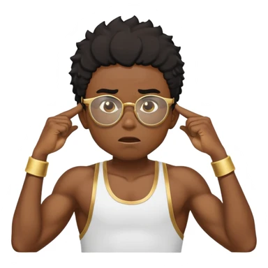 black boy athlete in stringer with gold glasses frustrated pulling hair sticker