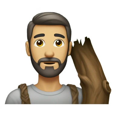 hombre pelado con barba cortando un arbol con una tijera sticker