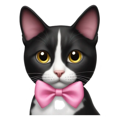 Tuxedo cat with a pink ribbon sticker