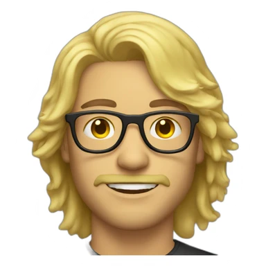 long hair blonde guy, goatee, and yellow glasses sticker
