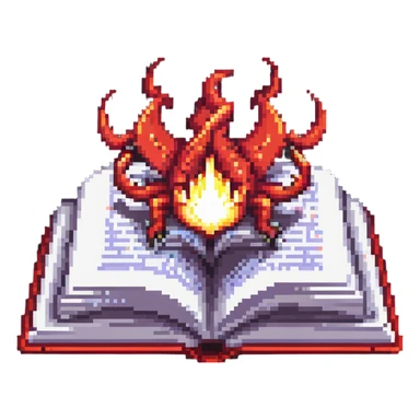red cursed book with an open page and a bright magical aura sticker