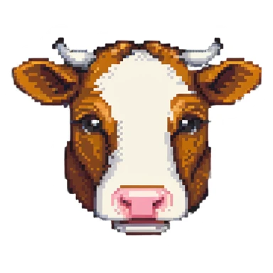 ultra-minimal blocky Minecraft cow head emoji with only 2 large colorful square pixels, extremely simple, chunky, playful, childlike sticker