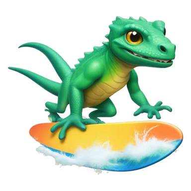 Create an image of a lizard 🦎 riding on a surfboard 🏄 in the ocean 🌊. The lizard should look like it's having fun, with a cool and playful vibe sticker