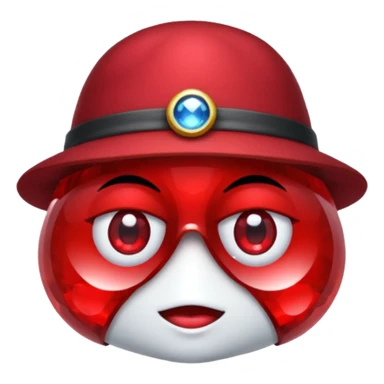 A single red crystal gemstone character wearing hat,  no mouth no face. two eyes sticker