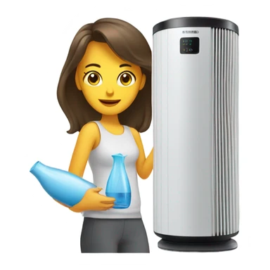 A lady setting up an air purifier sticker