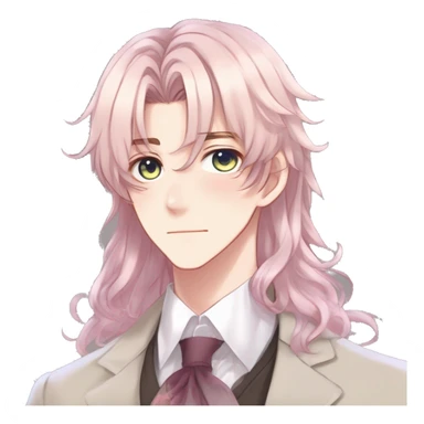 Gorgeous romantic hot attractive anime style modern gentlemanly anime shojo guy with long pretty lustrous hair and colorful eyes and blushing face aesthetic trending style  pastelcore cottagecore kawaiicore sticker