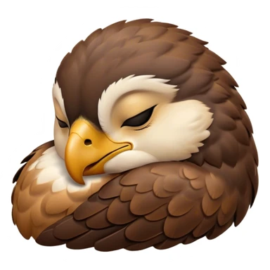 Meme-Worthy Cute Sleeping Hawk Portrait Emoji, Head resting peacefully with a contented smile, showcasing a robust, agile form with eyes gently closed in serene slumber and a subtly curved beak, Simplified yet adorably endearing features, highly detailed, glowing with a soft, drowsy light, high shine, relaxed and utterly lovable, stylized with an air of playful laziness, soft glowing outline, capturing the essence of a sleeping hawk that feels destined to become the next viral icon of adorable rest! sticker