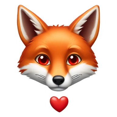 deep lush red fox face with tiny red heart instead of eyes sticker