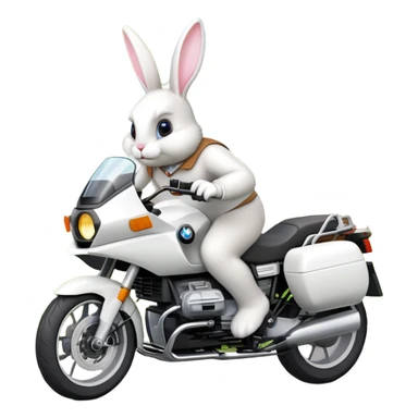 Easter bunny riding a BMW boxer motorcycle with trees and grass in the background, colorful Easter eggs hidden in the grass, and more bunnies watching from the side of the road sticker