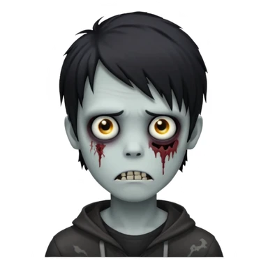 spooky zombie boy, black medium-long hair, emo and shaggy, creepy expression sticker