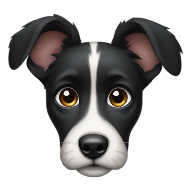 black dog with big up ears and long fur and white belly sticker