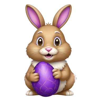 Easter bunny with gold grillz in its mouth, holding a purple easter egg sticker