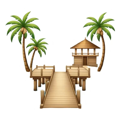 Ocean and beach scene with a pier with sand and palm trees sticker