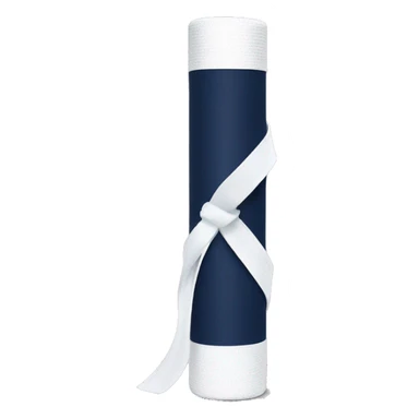 Rolled Navy blue yoga mat with a white ribbon tied around it sticker