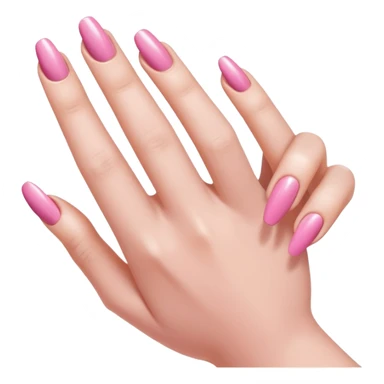  pink close-up of a hand with beautifully manicured nails, glossy pink nail polish, elegant nail shape, soft lighting and shadows, realistic style, sticker