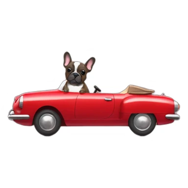 brindle french bulldog driving a red car sticker