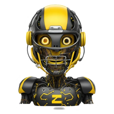 Black and yellow cyborg head with football helmet and circuits sticker