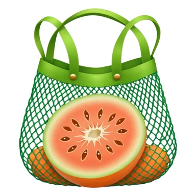 net bag,  mesh storage bag, tote bag, stored with melon it has two knited handles as bag itself sticker