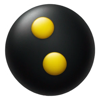 dark black rubber ball with only two yellow dots sticker