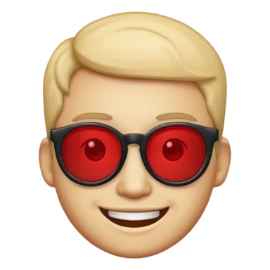 A simple smiling emoji with red lens glasses and black frames sticker