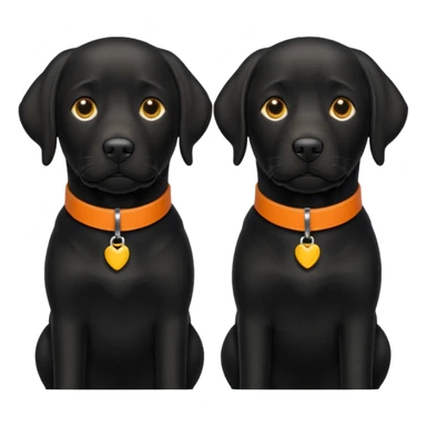 2 black labradors, yellow collar and orange collar sticker