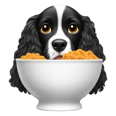 Black spaniel eating from a bowl sticker