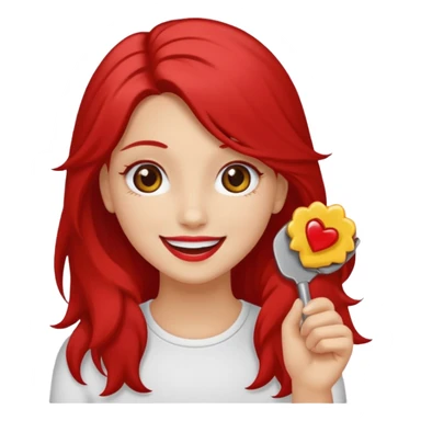 un sticker gracioso de una chica con un pintalabios en la mano de 18 años, de piel blanca con el pelo liso, largo y pelirrojo, ojos marrones sticker