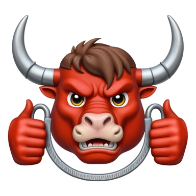Emoji of an iron horseshoe with an angry powerful bull in the middle showing a thumbs down (DisLikes) sticker
