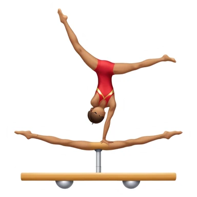 An artistic emoji of a professional sports acrobat performing a stunning balance pose on a narrow beam. The acrobat showcases perfect control, flexibility, and strength, executing an elegant handstand. The background features a bright gymnastics arena with spotlights. sticker