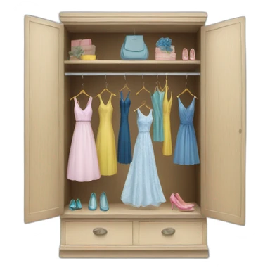 an opened wardrobe with dresses sticker