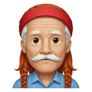 very old, white bearded and white mustached, red long haired, wearing ear accessories sticker