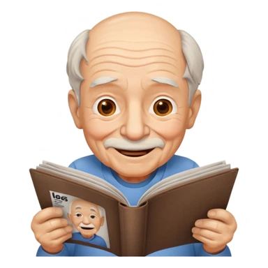 old man, reading magazine sticker