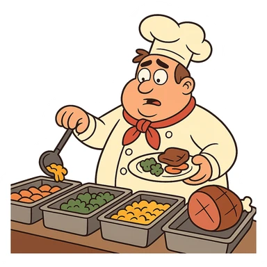 flat toon style buffet service with simple shapes and bright colors sticker