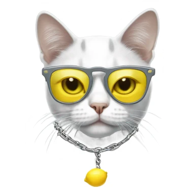 White and gray Cat with sunglasses with a lemon hanging from his chain  sticker